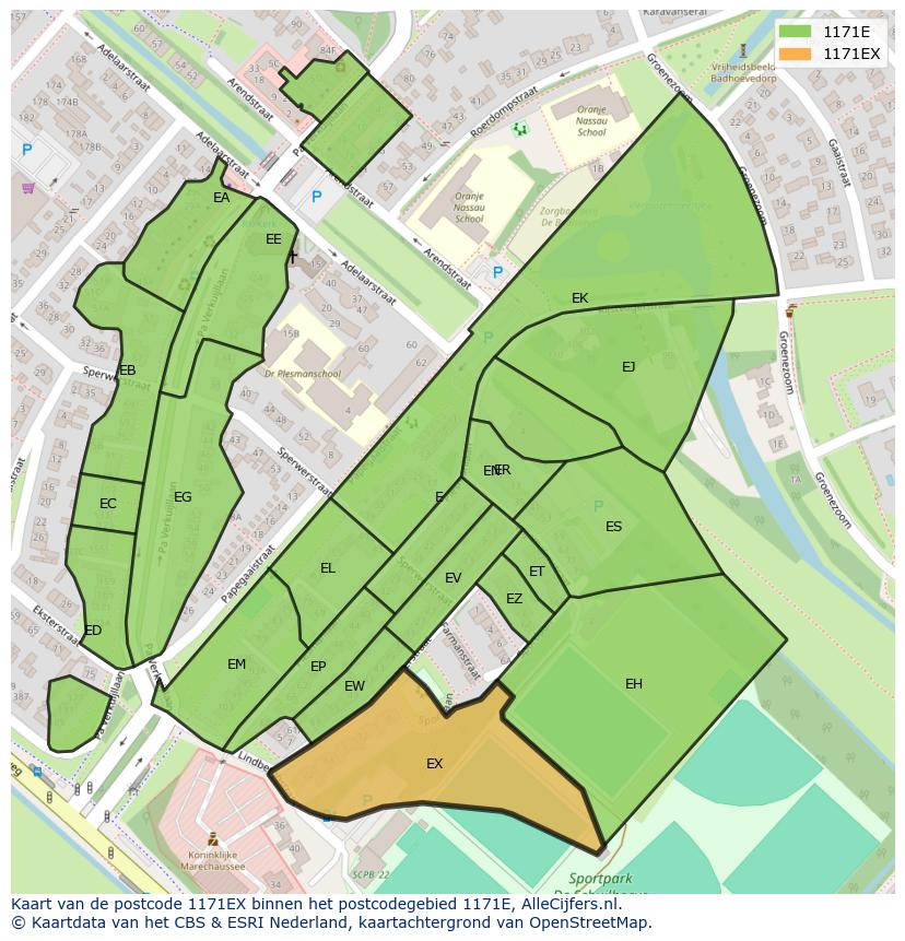 Afbeelding van het postcodegebied 1171 EX op de kaart.