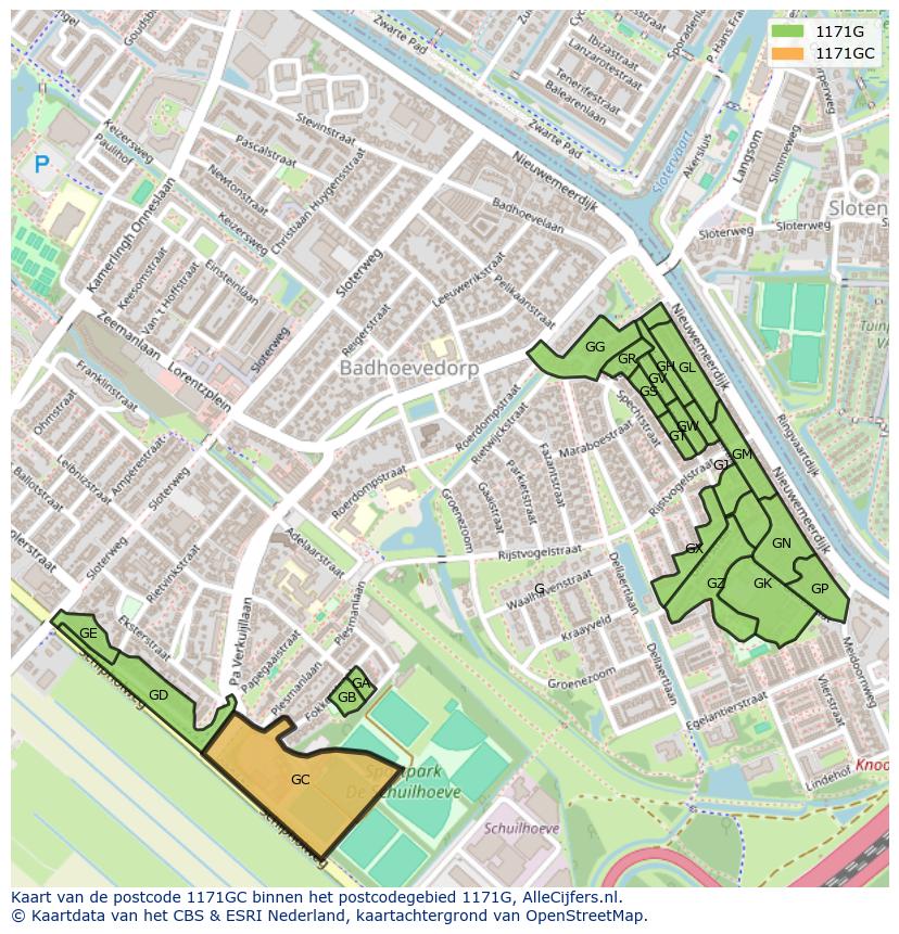 Afbeelding van het postcodegebied 1171 GC op de kaart.