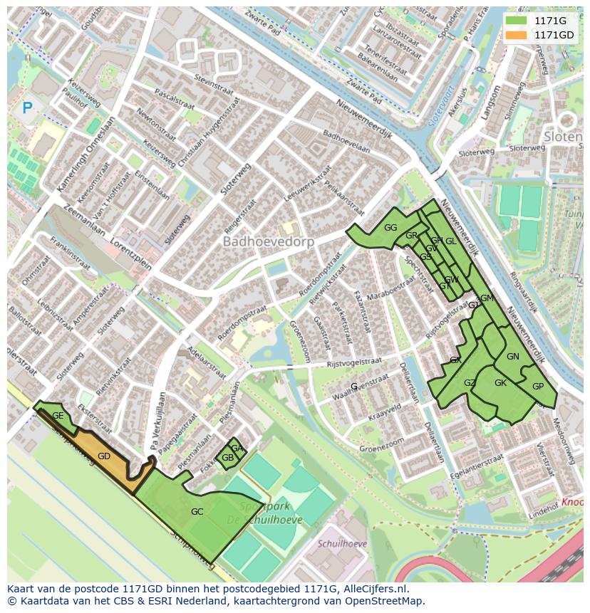 Afbeelding van het postcodegebied 1171 GD op de kaart.