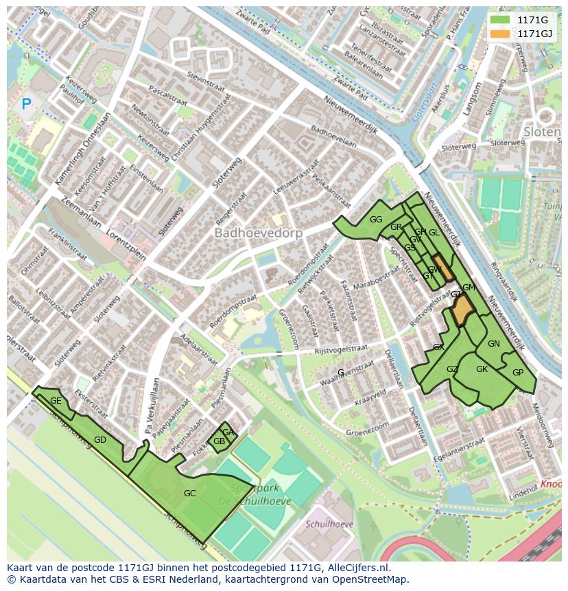 Afbeelding van het postcodegebied 1171 GJ op de kaart.