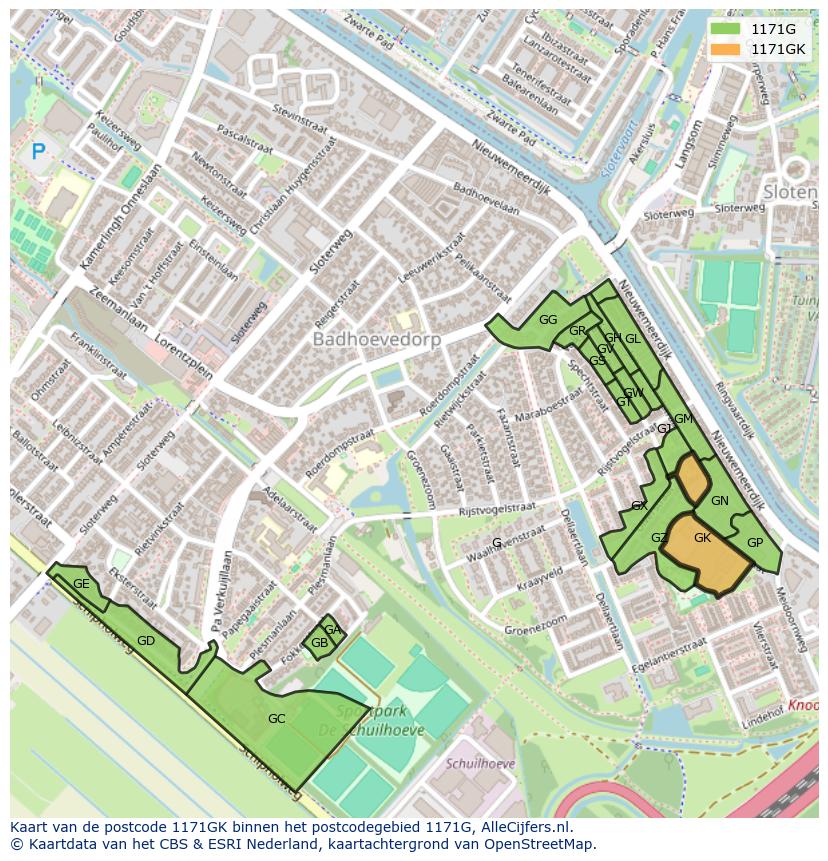 Afbeelding van het postcodegebied 1171 GK op de kaart.