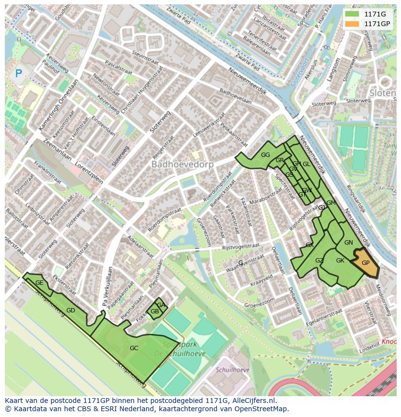 Afbeelding van het postcodegebied 1171 GP op de kaart.