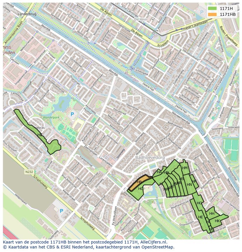 Afbeelding van het postcodegebied 1171 HB op de kaart.