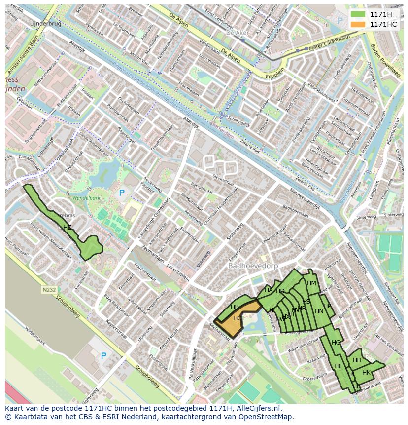Afbeelding van het postcodegebied 1171 HC op de kaart.