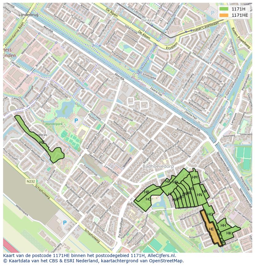 Afbeelding van het postcodegebied 1171 HE op de kaart.