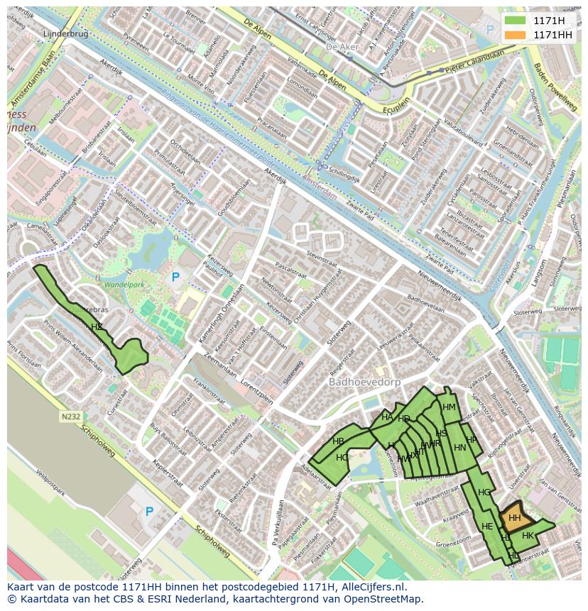 Afbeelding van het postcodegebied 1171 HH op de kaart.
