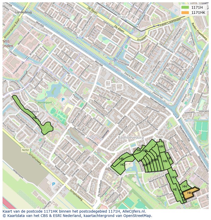 Afbeelding van het postcodegebied 1171 HK op de kaart.