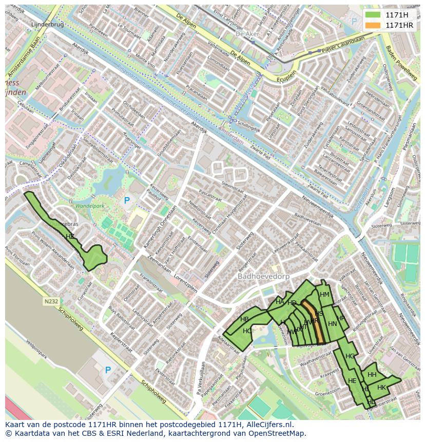 Afbeelding van het postcodegebied 1171 HR op de kaart.