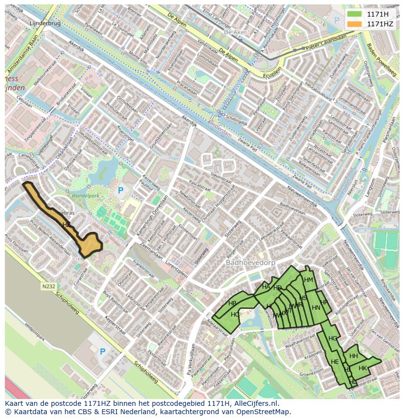Afbeelding van het postcodegebied 1171 HZ op de kaart.