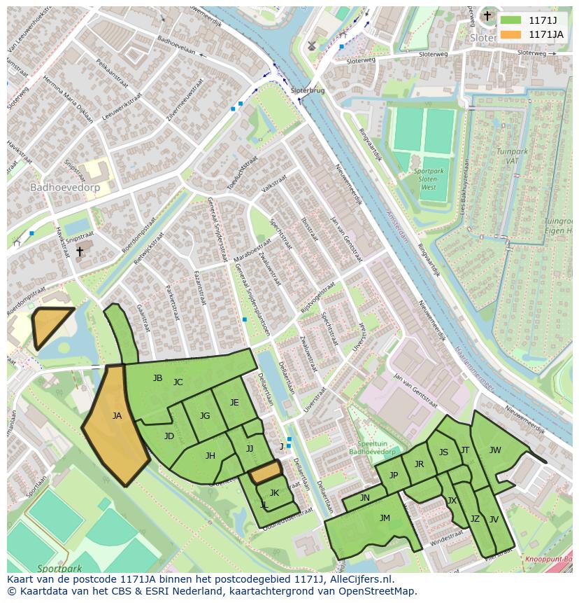 Afbeelding van het postcodegebied 1171 JA op de kaart.
