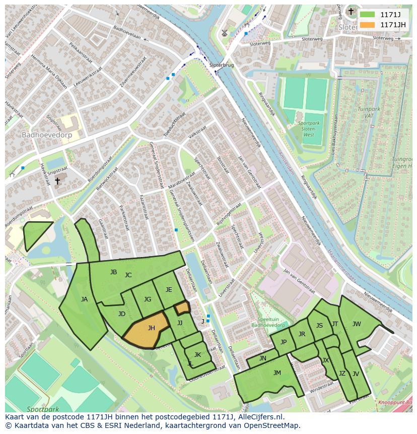 Afbeelding van het postcodegebied 1171 JH op de kaart.