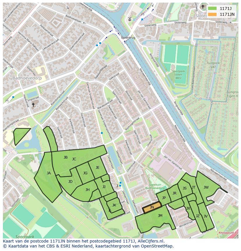 Afbeelding van het postcodegebied 1171 JN op de kaart.