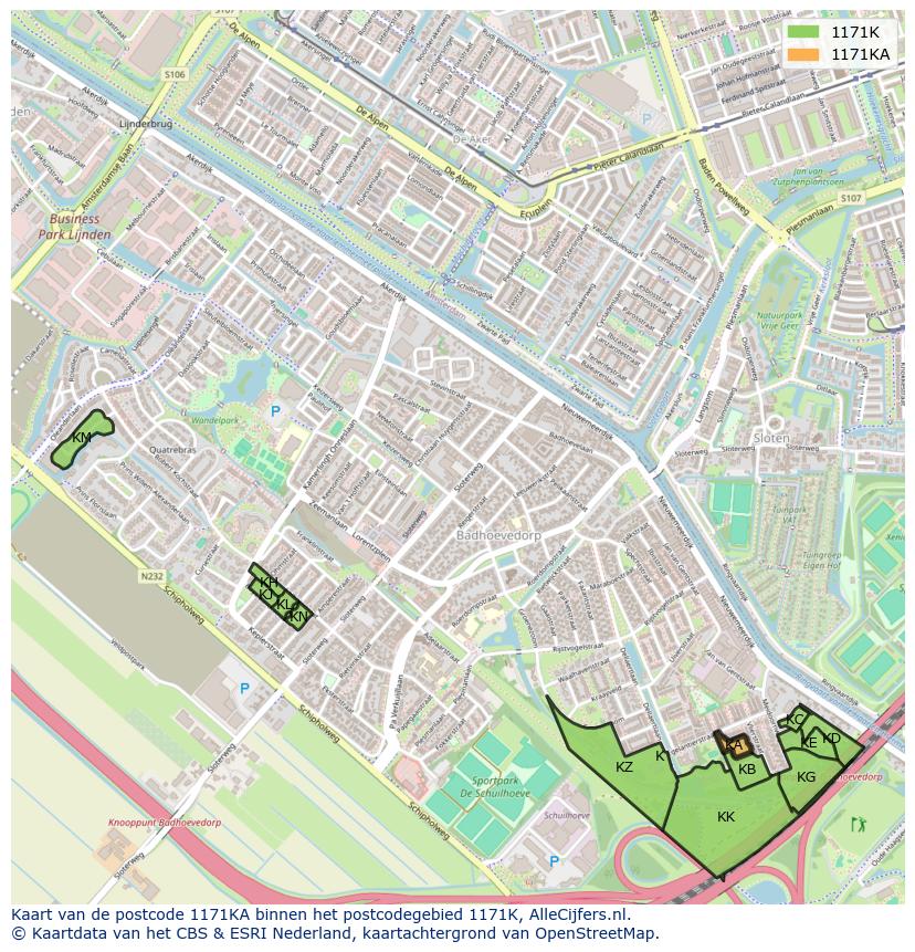 Afbeelding van het postcodegebied 1171 KA op de kaart.
