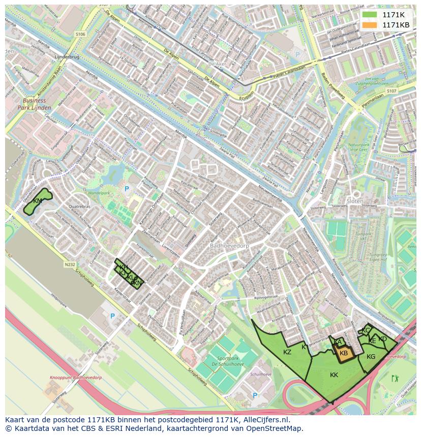 Afbeelding van het postcodegebied 1171 KB op de kaart.