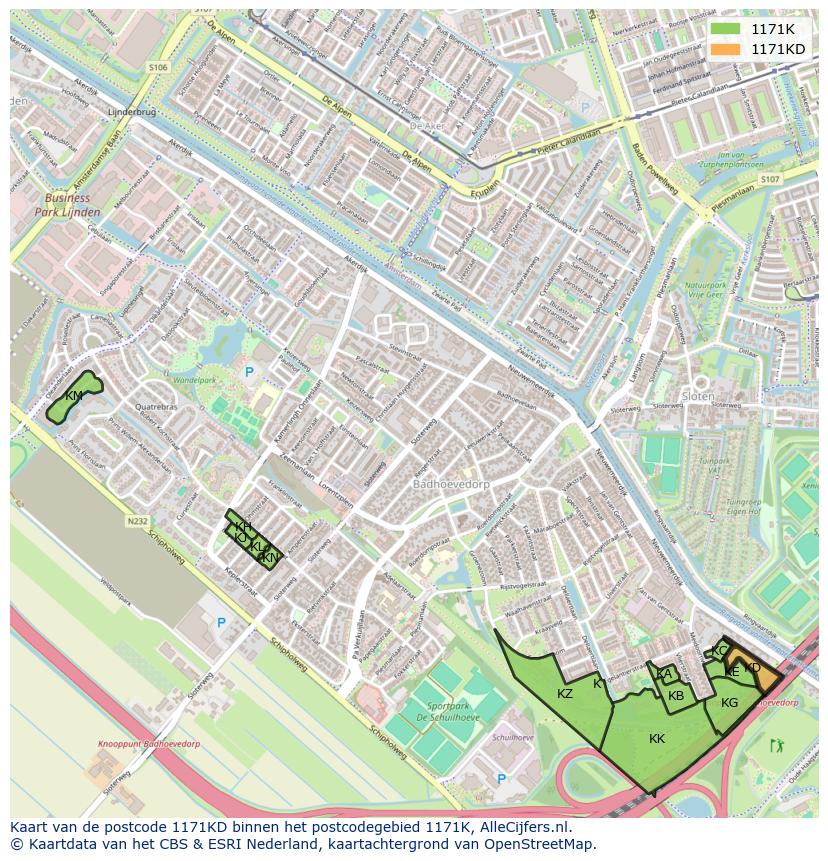 Afbeelding van het postcodegebied 1171 KD op de kaart.
