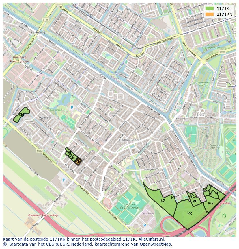 Afbeelding van het postcodegebied 1171 KN op de kaart.