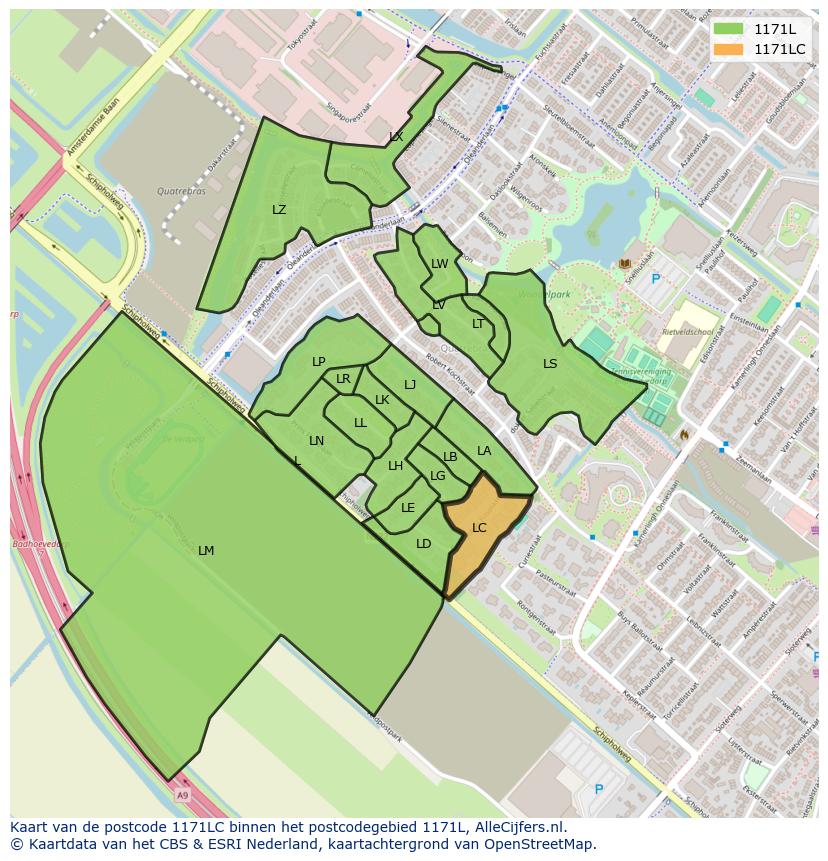 Afbeelding van het postcodegebied 1171 LC op de kaart.