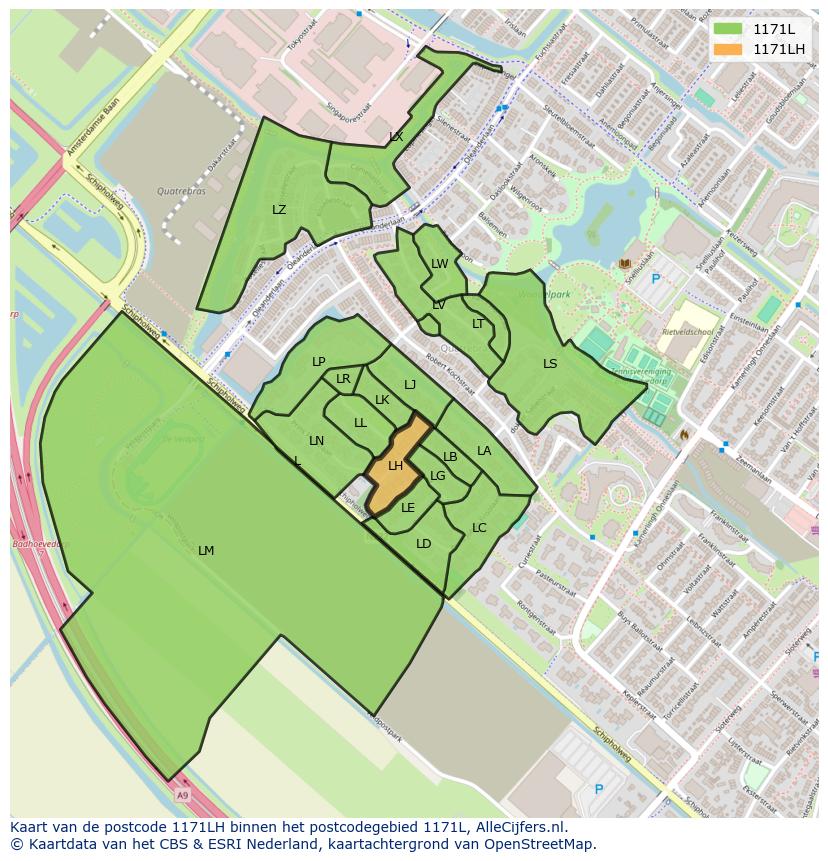 Afbeelding van het postcodegebied 1171 LH op de kaart.