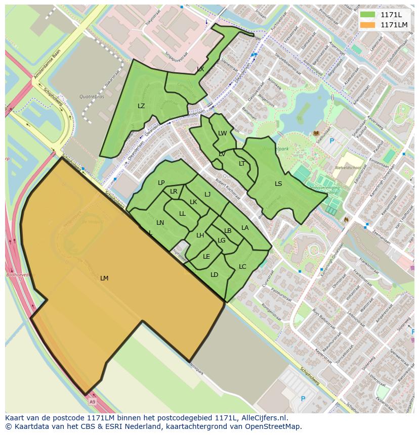 Afbeelding van het postcodegebied 1171 LM op de kaart.