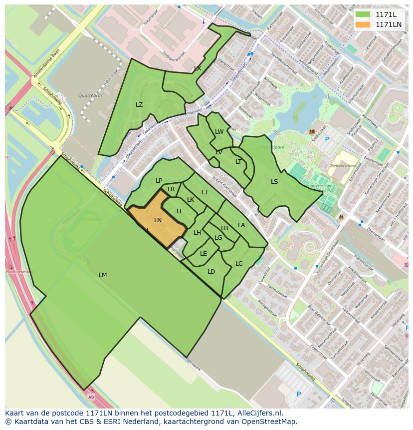 Afbeelding van het postcodegebied 1171 LN op de kaart.