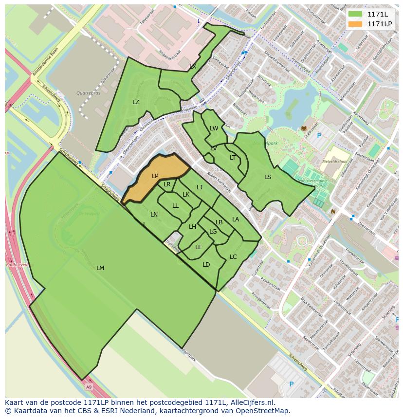 Afbeelding van het postcodegebied 1171 LP op de kaart.