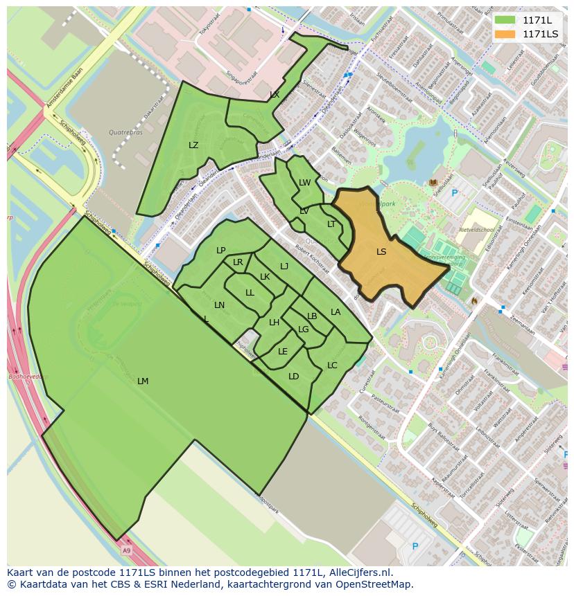 Afbeelding van het postcodegebied 1171 LS op de kaart.