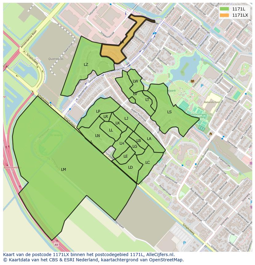 Afbeelding van het postcodegebied 1171 LX op de kaart.