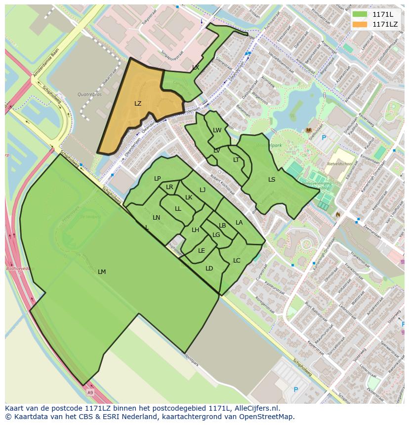 Afbeelding van het postcodegebied 1171 LZ op de kaart.
