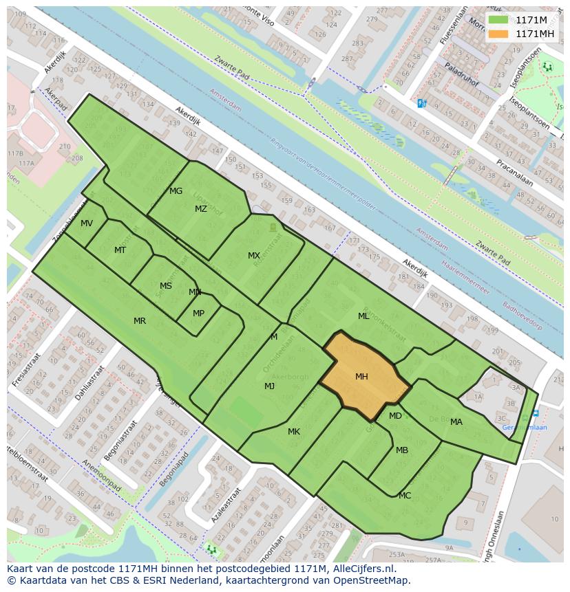 Afbeelding van het postcodegebied 1171 MH op de kaart.