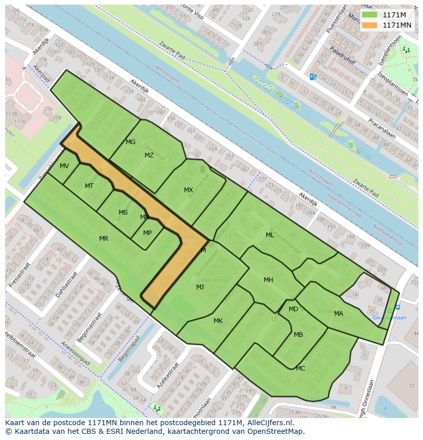 Afbeelding van het postcodegebied 1171 MN op de kaart.