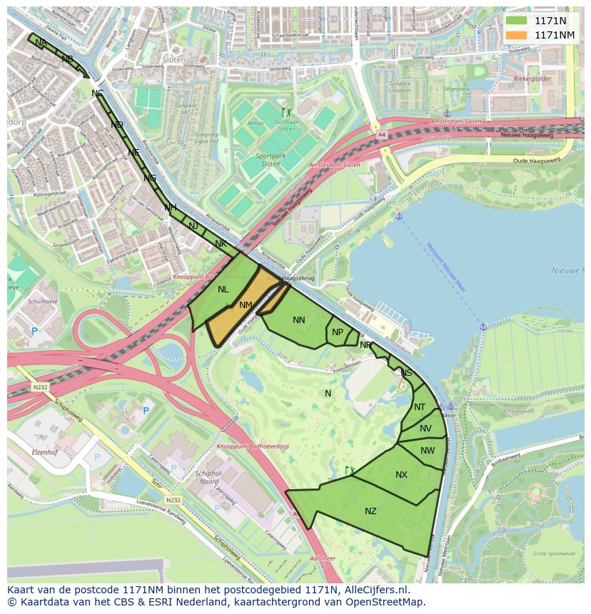 Afbeelding van het postcodegebied 1171 NM op de kaart.