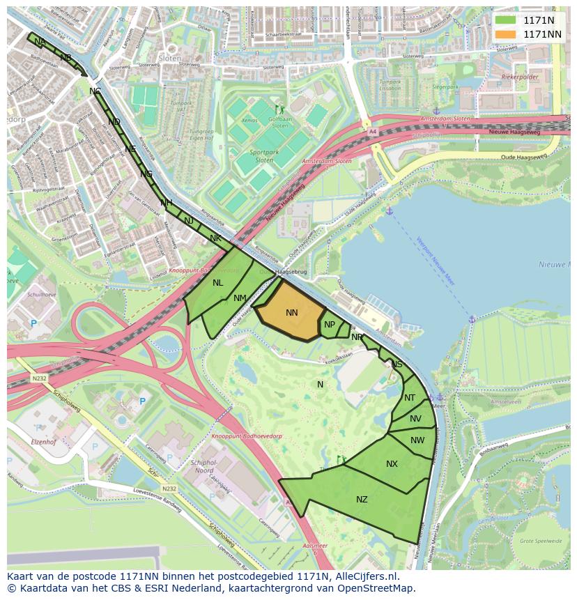 Afbeelding van het postcodegebied 1171 NN op de kaart.