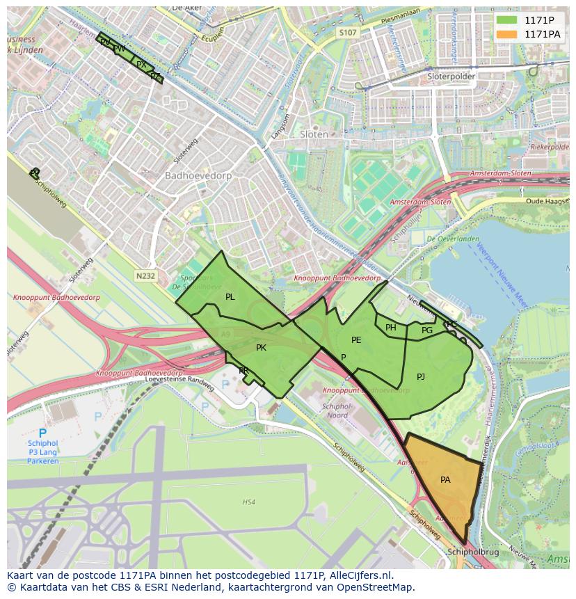 Afbeelding van het postcodegebied 1171 PA op de kaart.