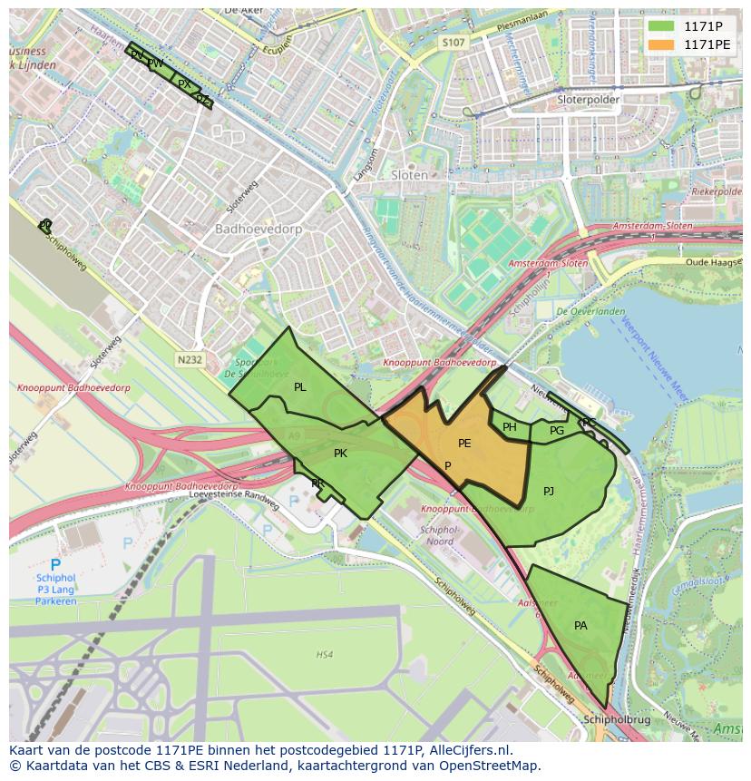 Afbeelding van het postcodegebied 1171 PE op de kaart.