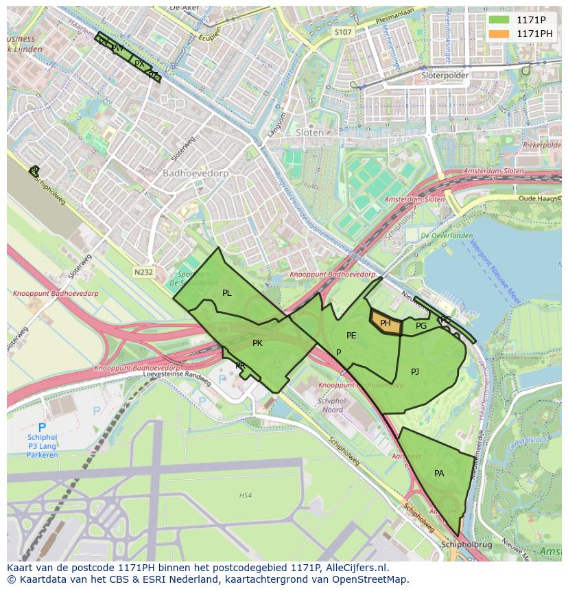 Afbeelding van het postcodegebied 1171 PH op de kaart.