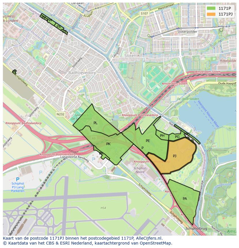 Afbeelding van het postcodegebied 1171 PJ op de kaart.