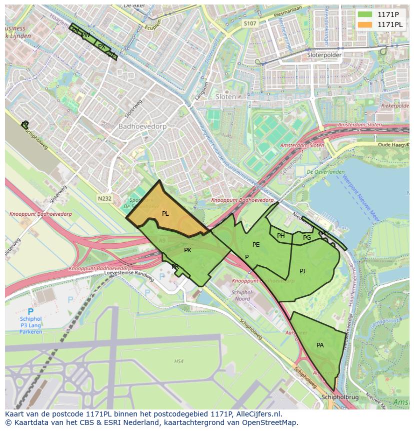 Afbeelding van het postcodegebied 1171 PL op de kaart.