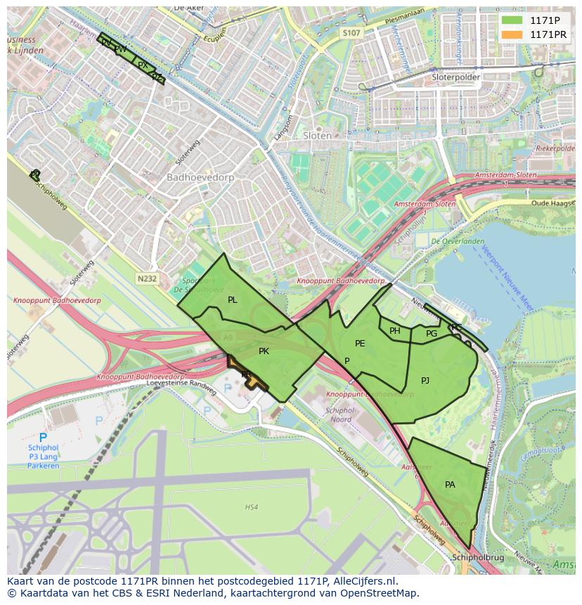 Afbeelding van het postcodegebied 1171 PR op de kaart.