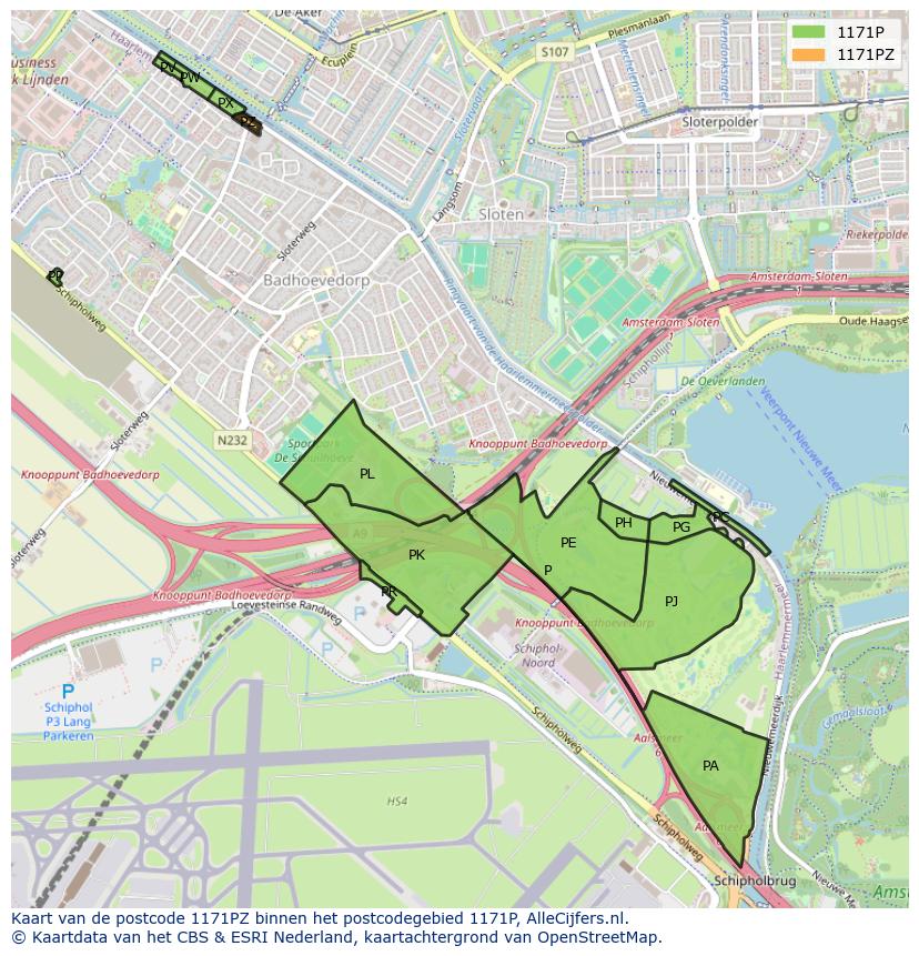 Afbeelding van het postcodegebied 1171 PZ op de kaart.