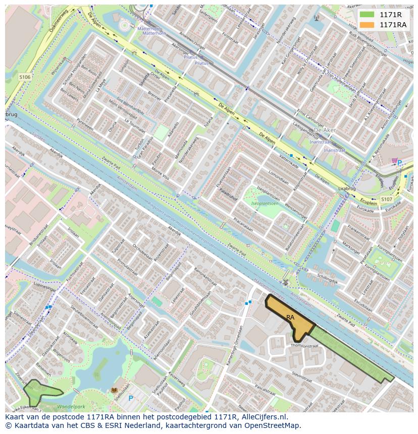 Afbeelding van het postcodegebied 1171 RA op de kaart.