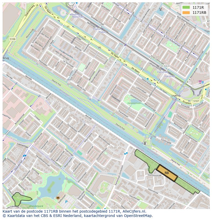 Afbeelding van het postcodegebied 1171 RB op de kaart.