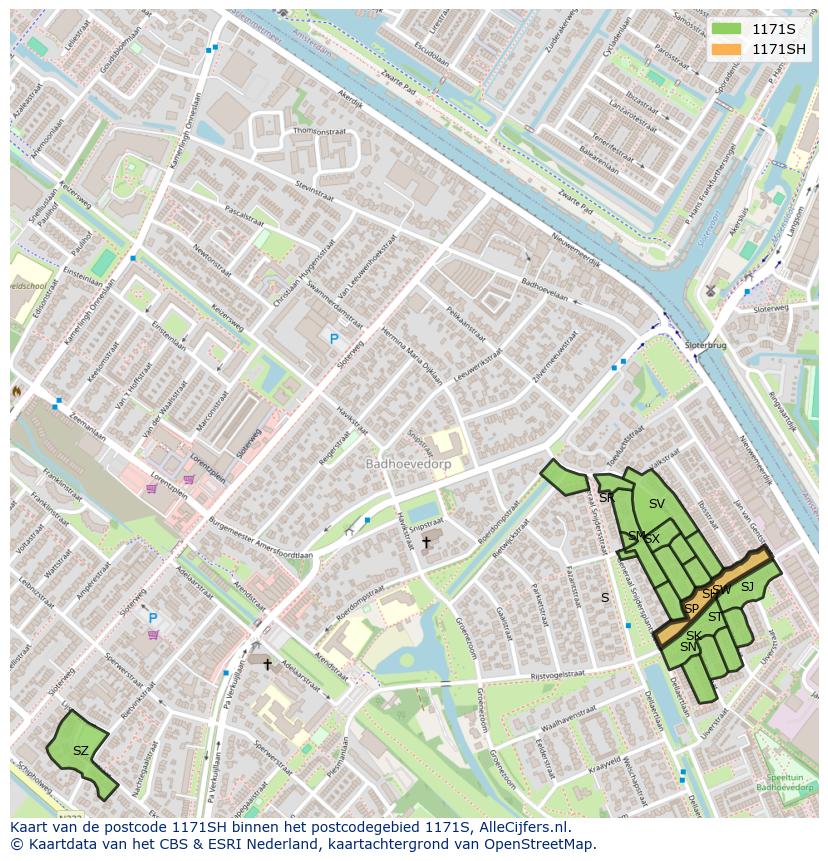 Afbeelding van het postcodegebied 1171 SH op de kaart.
