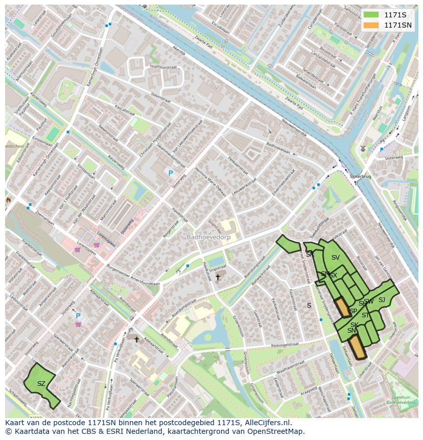 Afbeelding van het postcodegebied 1171 SN op de kaart.