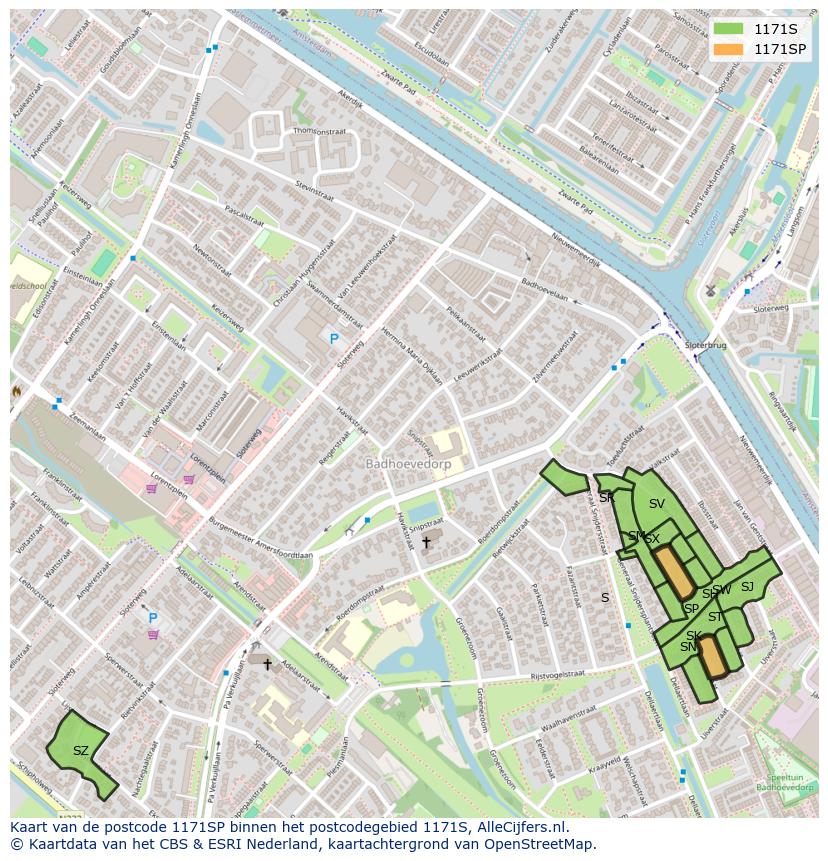 Afbeelding van het postcodegebied 1171 SP op de kaart.