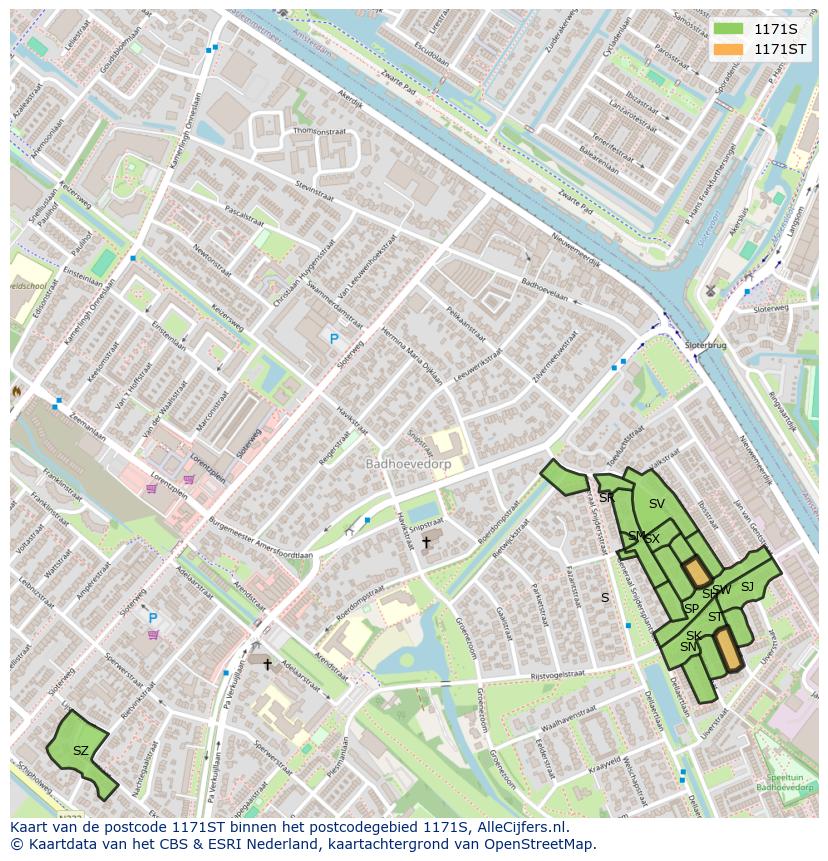 Afbeelding van het postcodegebied 1171 ST op de kaart.