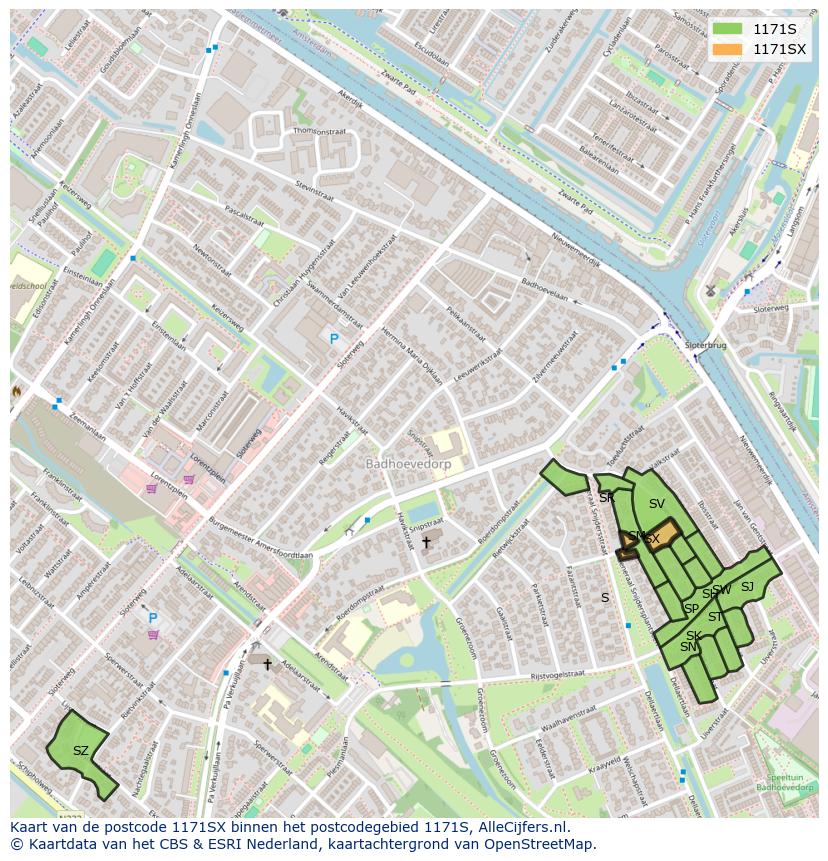 Afbeelding van het postcodegebied 1171 SX op de kaart.