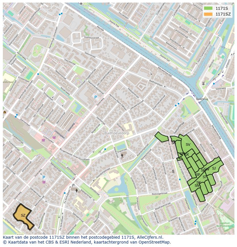 Afbeelding van het postcodegebied 1171 SZ op de kaart.