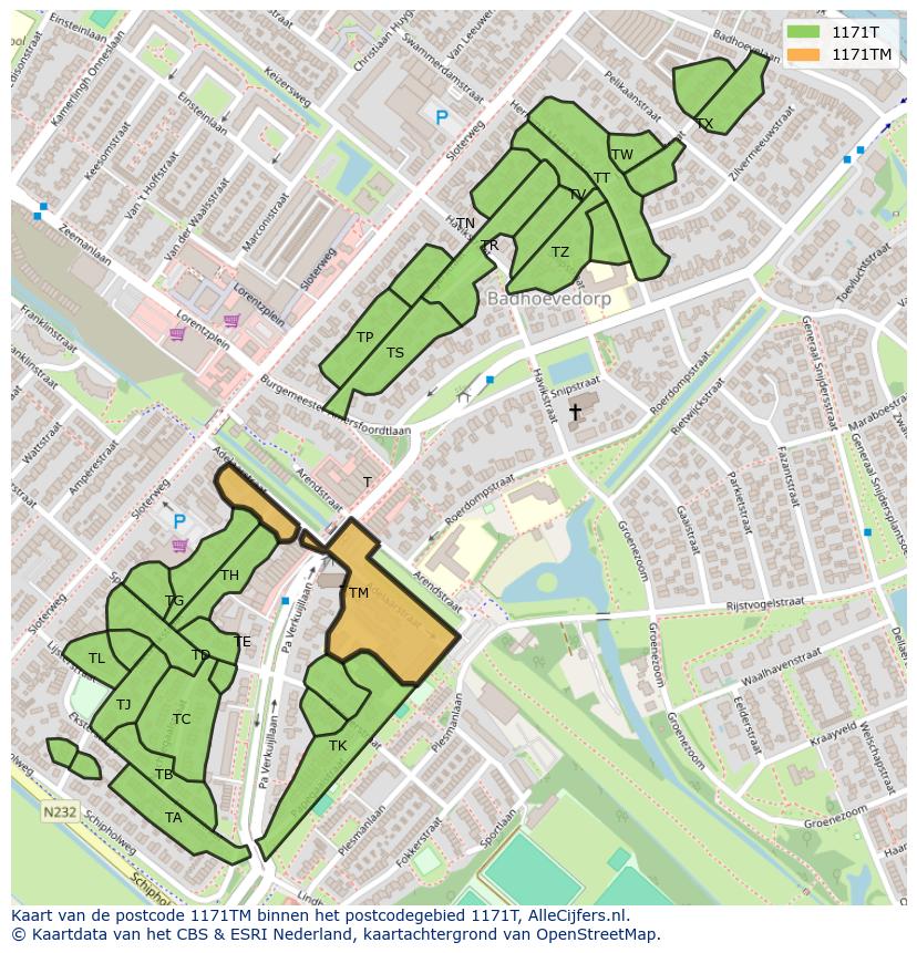 Afbeelding van het postcodegebied 1171 TM op de kaart.