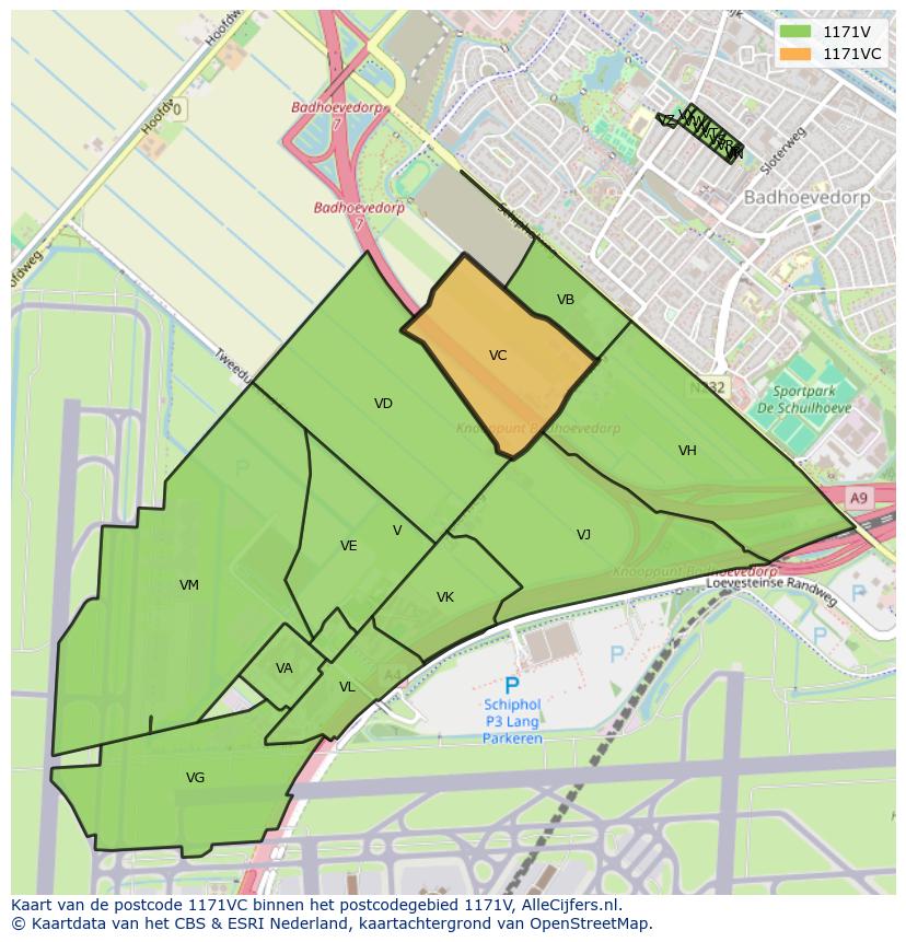 Afbeelding van het postcodegebied 1171 VC op de kaart.