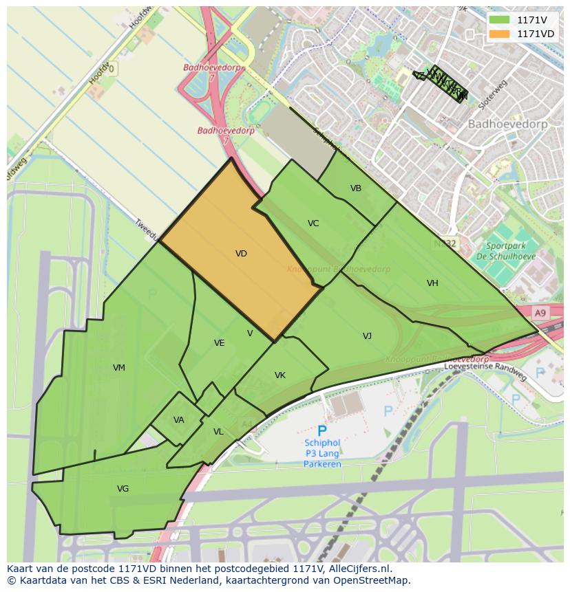 Afbeelding van het postcodegebied 1171 VD op de kaart.
